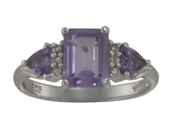 60% Off 1.52 ctw Amethyst & Diamond Accent Sterling Silver Ring