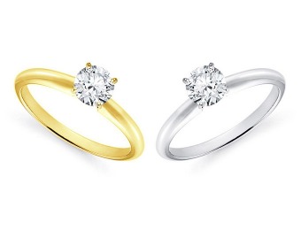 77% off 3/4 Carat Round Diamond Ring, 14K White or Yellow Gold