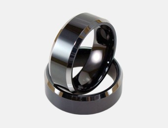 93% off Light Tungsten Ring, Black with Beveled Polished Edges