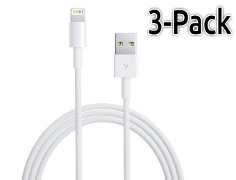 84% off 3-Pack 8-pin Lightning to USB 10' Cables (for iPhone 5, etc.)