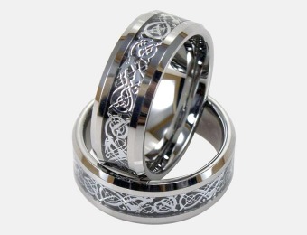 93% off Light Tungsten Ring With Silver Dragon Inlay
