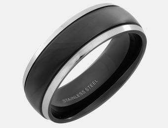 95% off Titanium Ring with Black Flat Top and Stepped Edges