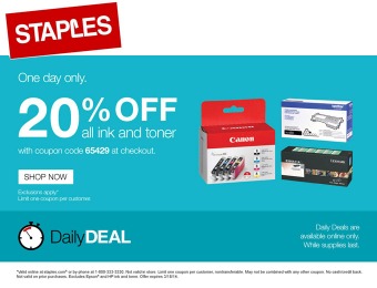 Extra 20% off All Ink & Toner at Staples.com