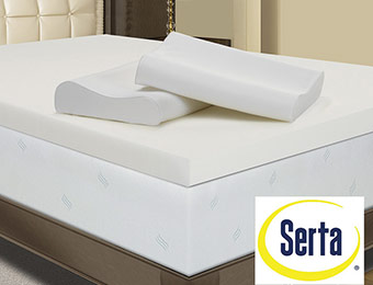 Deal: Serta 4" Memory Foam Mattress Topper + Contour Pillows