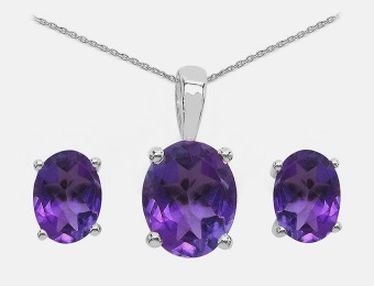 96% off Sterling Silver Genuine Amethyst Pendant and Stud Set