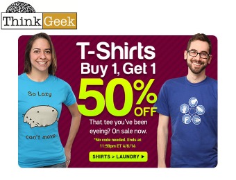 Buy One, Get One 50% off T-Shirts at ThinkGeek