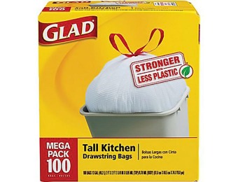 $15 off 100 Glad Tall Kitchen 13 Gallon Trash Bags, White