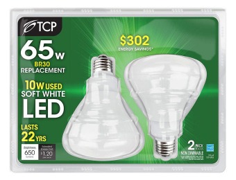 50% off 2-Pack TCP BR30 LED Flood Light Bulbs, Soft White