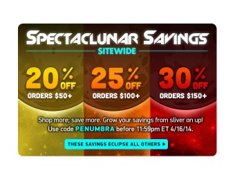 20% off $50+, 25% off $100+ & 30% off Orders of $150+ at ThinkGeek