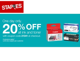Extra 20% off All Ink and Toner at Staples.com