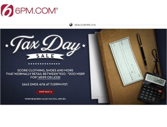 Up to 85% off 6PM.com Tax Day Sale Event