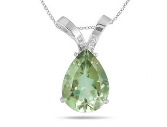 $243 off 8 Carat Pear Shape Green Amethyst and Diamond Pendant