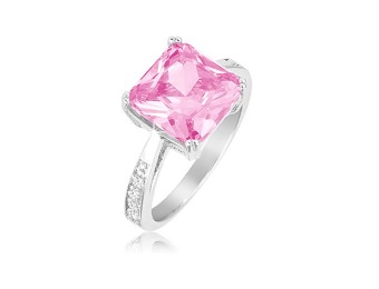 $64 off 6 Carat Pink Sapphire Princess Cut Ring w/ CZ Side Stones