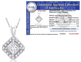 $1,300 off 14K White Gold 1 Carat Certified Diamond Pendant