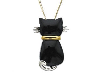 $240 off 14k Gold & Sterling Silver SG Onyx Cat Pendant