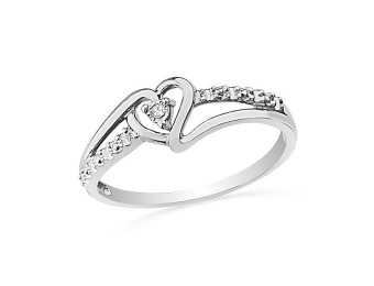 91% off Diamond Accent Sterling Silver Heart Ring with Side Stones