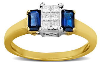 72% Off 14K Gold 1/4 ct Diamond & 3/4 ct Sapphire Ring