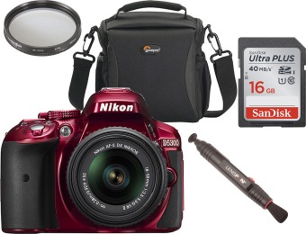 $124 off Nikon D5300 24.2MP Red DSLR Camera Bundle Kit