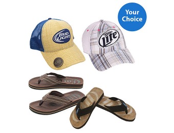 Men's Beer vs Miller Lite Gift Bundle, Choice of Sandal and Hat