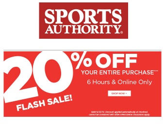 Sports Authority Flash Sale - Extra 20% off Your Entire Purchase