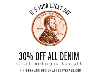 Extra 30% off All denim at Lucky Brand