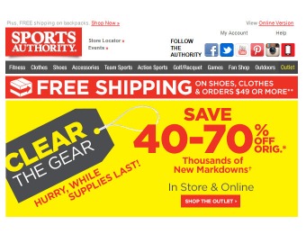 Save 40% - 70% off at Sports Authority
