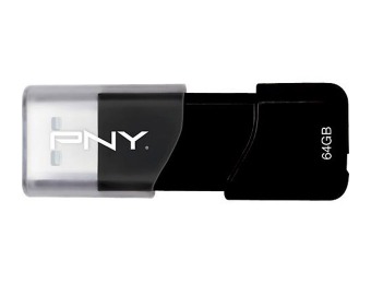 74% off PNY Attache 64GB USB 2.0 Flash Drive - Black/Clear