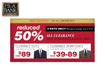 Extra 50% off Suits, Sportcoats & More at Jos A Bank