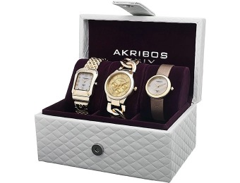 90% off Akribos XXIV Diamond Accented Women's 3 Watch Set