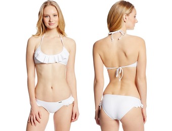 80% off U.S. Polo Assn. Women's Ruffled Bikini, Optic White