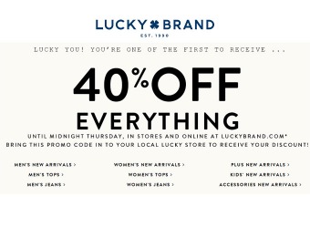 Save 40% off Your Entire Purchase at Lucky Brand