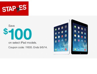 Save an Extra $100 off Apple iPad Tablets at Staples, 34 Styles