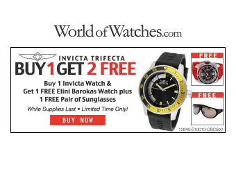 Buy 1 Invicta Watch Get 1 Free Elini Barokas Watch & Free Sunglasses