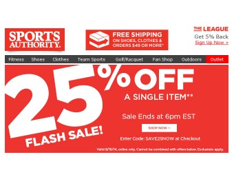 Save 25% off at Sports Authority During This 6 Hour Flash Sale