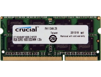 $31 off Crucial 8GB DDR3 1600 204-Pin SO-DIMM Laptop Memory