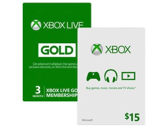 $5 off Xbox Live 3-Month Gold Membership & $15 Xbox Gift Card