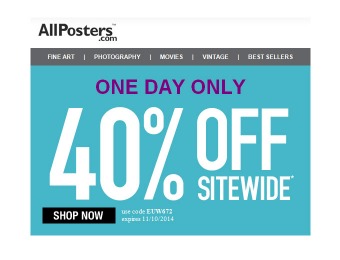 Extra 40% off Everything at Allposters.com - Today Only!