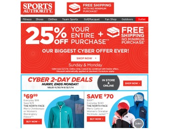 Sports Authority Cyber Monday Sale Event - 25% off Entire Purchase