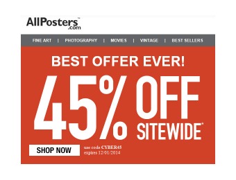 Cyber Monday Deals - 45% off Everything at Allposter.com