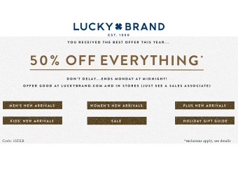 Lucky Brand Cyber Monday Sale Event - 50% off Everything