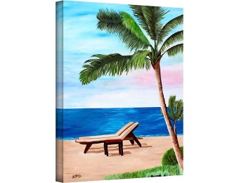 96% off 'Strand Chairs on Caribbean Beach' Gallery Wrapped Canvas Art