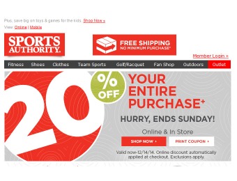 Sports Authority Holiday Sale - 20% Off Your Entire Purchase