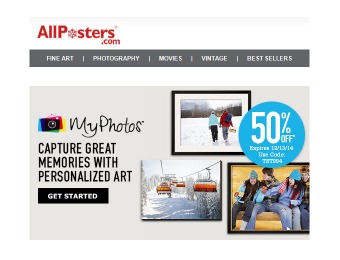 Save 50% off Personalized Photo Gifts at Allposters.com