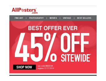 Extra 45% off Everything at Allposters - Best Offer of the Year