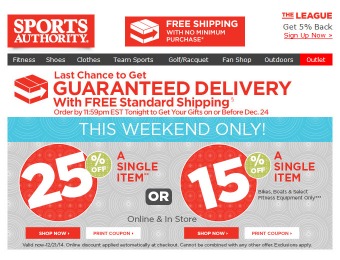 Sports Authority Holiday Sale - 25% Off A Single Item