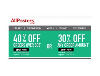 Extra 40% off Your Purchase of $85+ at Allposters.com