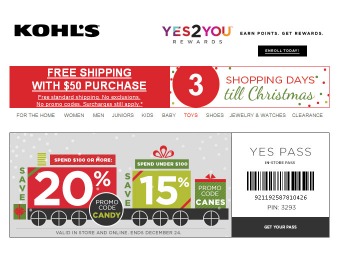 20% off Your Purchase of $100+ at Kohl's, 15% off Smaller Purchases