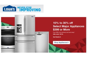 Save 10-30% off Major Appliances Priced $399+ at Lowes.com