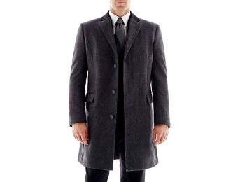 $190 off Stafford Contrast-Collar Charcoal Topcoat