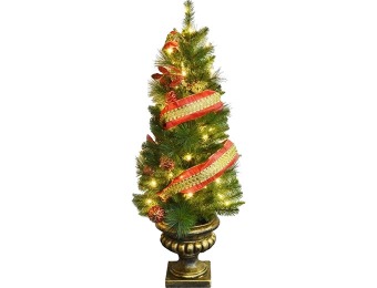 75% off 51" Pre-Lit Porch Artificial Christmas Tree w/ Holiday Ribbon